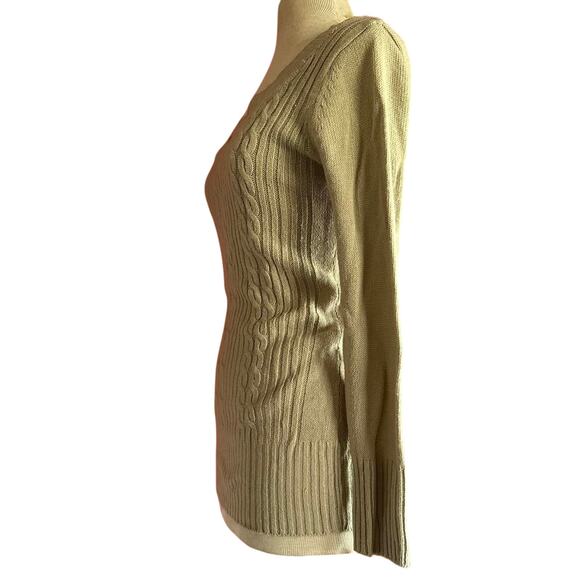 Womens Sweater Size Medium Tan Long Fitted Preppy Western Classic Minimalist - Picture 5 of 8
